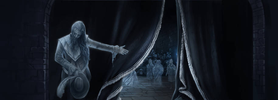 Nearly Headless Nick greeting guests to his Deathday party
